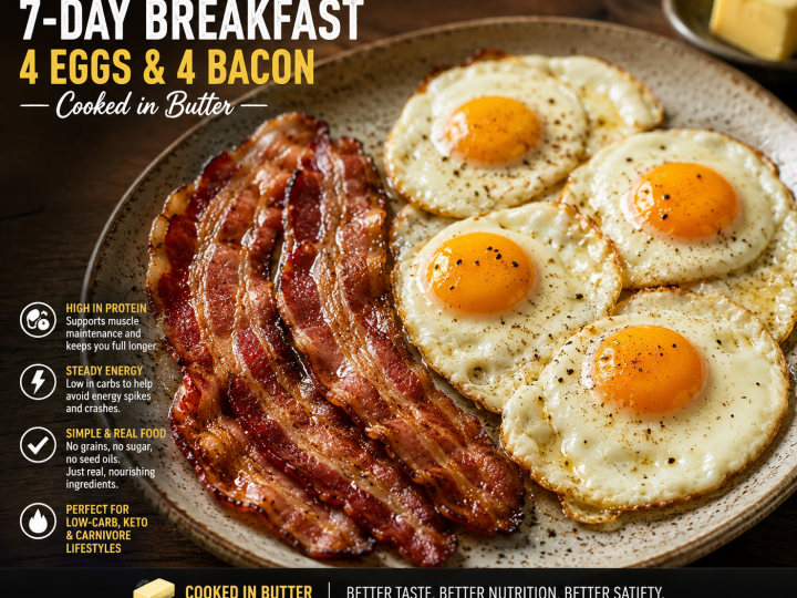 My 7-Day Breakfast: 4 Fried Eggs and 4 Bacon Rashers