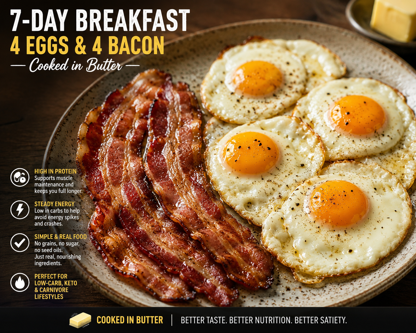 My 7-Day Breakfast: 4 Fried Eggs and 4 Bacon Rashers