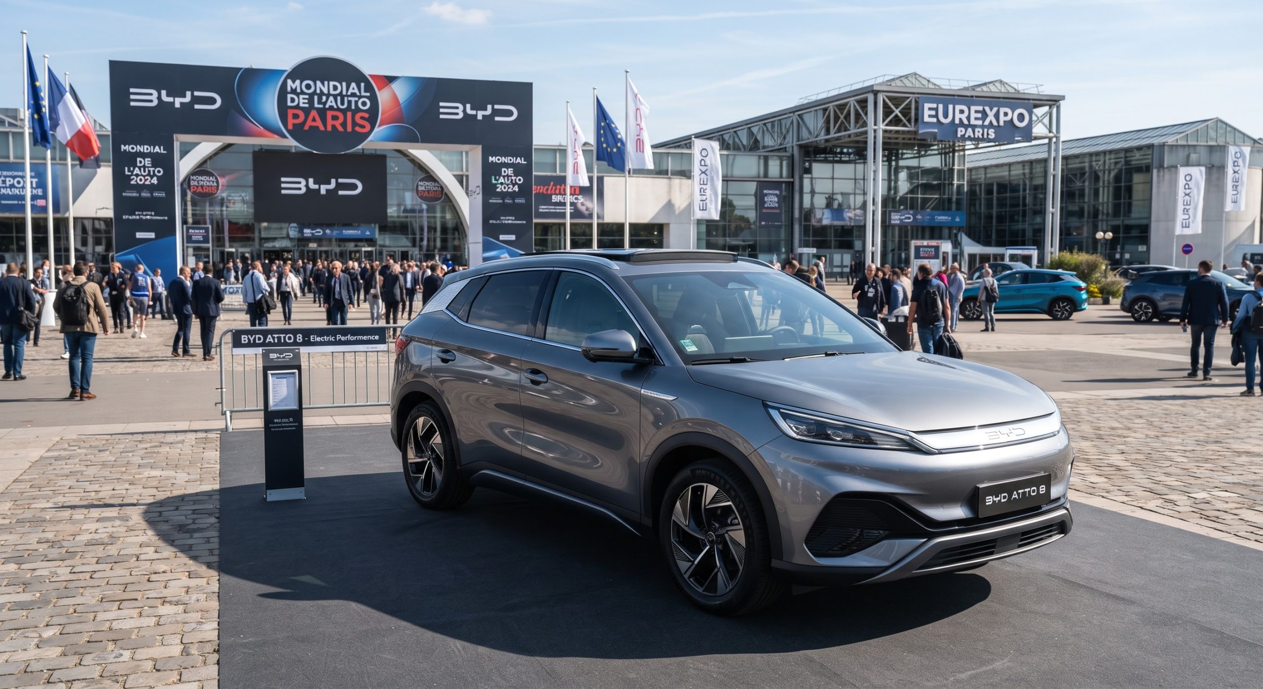 BYD Unveils Flagship Atto 8 SUV at Paris Motor Show with 5-Minute “Flash Charging”